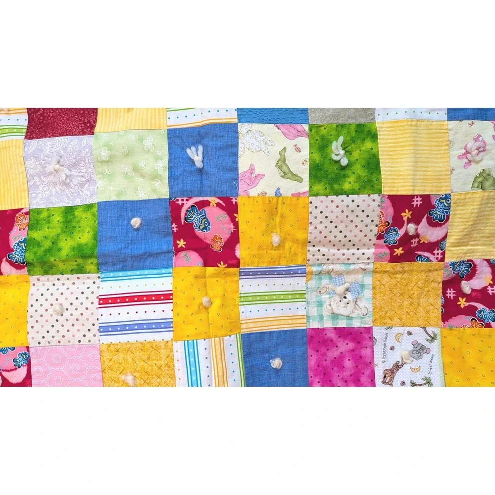 Handmade‎ Patchwork Baby Quilt Multi Color Animal Floral Reversible 34x37